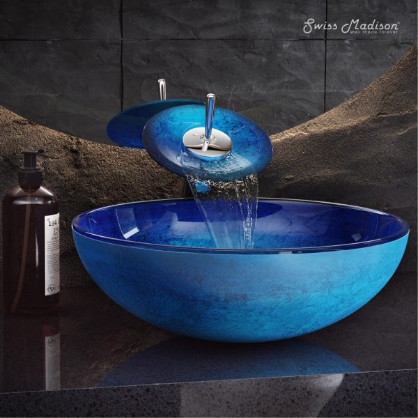 Cascade 16.5 Glass Vessel Sink with Faucet, Ocean Blue Online now - Image 2