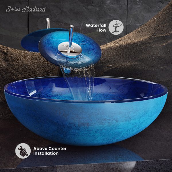 Cascade 16.5 Glass Vessel Sink with Faucet, Ocean Blue Online now - Image 3