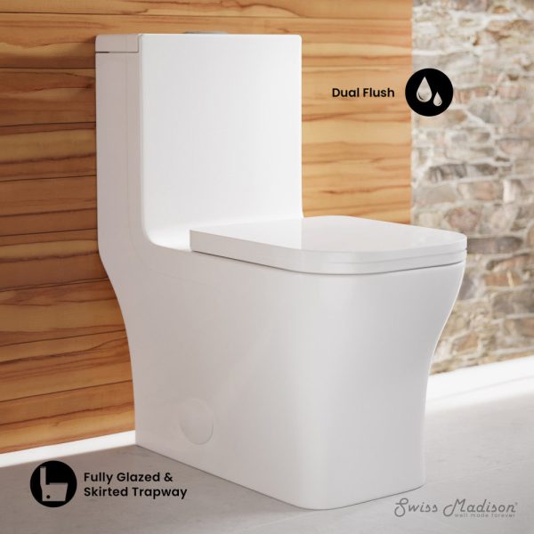 Concorde One-Piece 12  Rough-in 1.1 1.6 GPF Dual Top Flush Square Toilet in Glossy White Online Hot Sale - Image 3