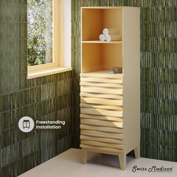 Cascade 17 x 17 x 60 Freestanding Linen Cabinet in Natural Oak Hot on Sale - Image 3