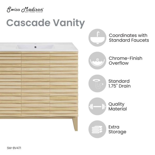 Cascade 36  Freestanding Bathroom Vanity in Natural oak with Sink Top Hot on Sale - Image 3
