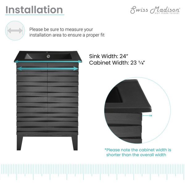 Cascade 24 in. Black Oak Bathroom Vanity With Black Ceramic Sink Top Supply - Image 5