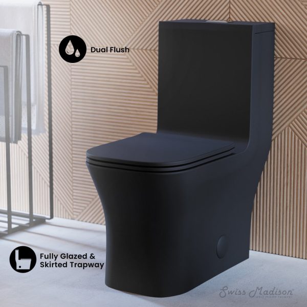 Concorde One-Piece 12  Rough-in 1.1 1.6 GPF Dual Top Flush Square Toilet in Matte Black For Cheap - Image 3