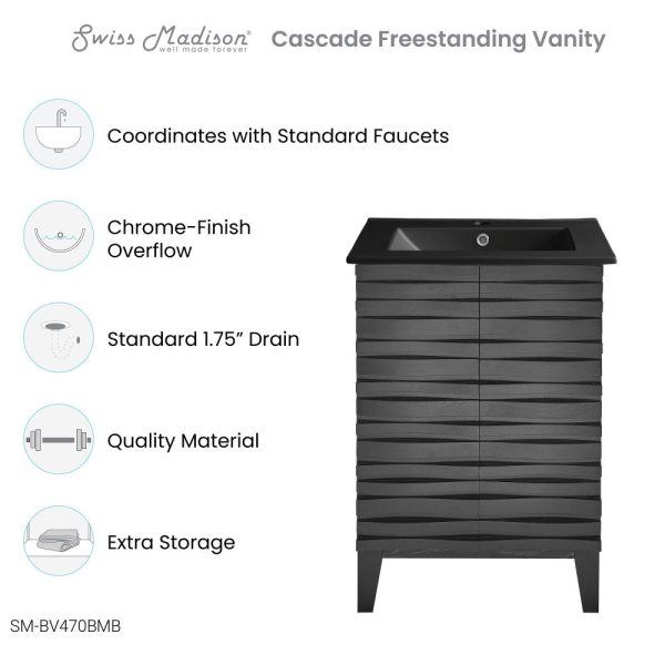 Cascade 24 in. Black Oak Bathroom Vanity With Black Ceramic Sink Top Supply - Image 2