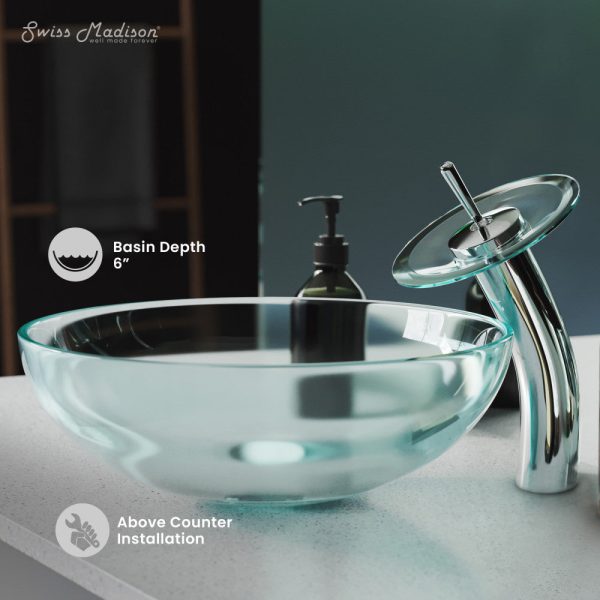 Cascade 16.5 Glass Vessel Sink with Faucet, Clear For Discount - Image 3