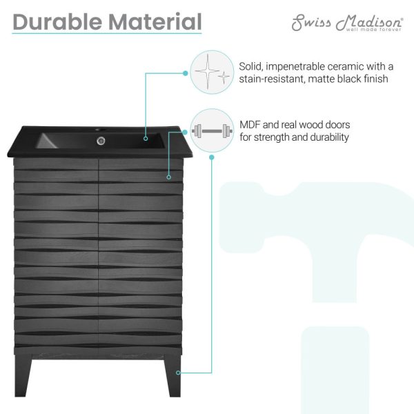 Cascade 24 in. Black Oak Bathroom Vanity With Black Ceramic Sink Top Supply - Image 3
