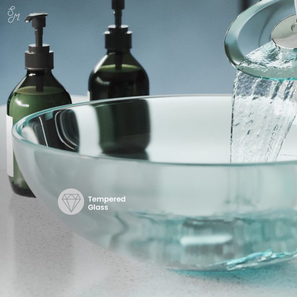 Cascade 16.5 Glass Vessel Sink with Faucet, Clear For Discount - Image 5