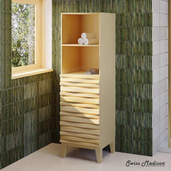Cascade 17 x 17 x 60 Freestanding Linen Cabinet in Natural Oak Hot on Sale - Image 2