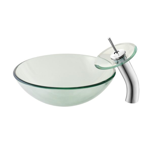 Cascade 16.5 Glass Vessel Sink with Faucet, Clear For Discount
