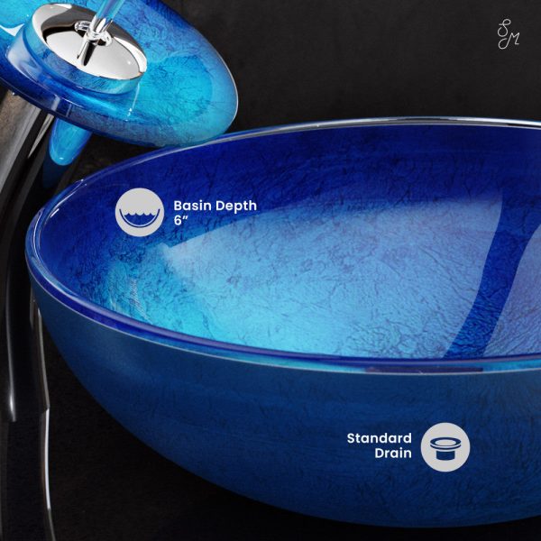 Cascade 16.5 Glass Vessel Sink with Faucet, Ocean Blue Online now - Image 4