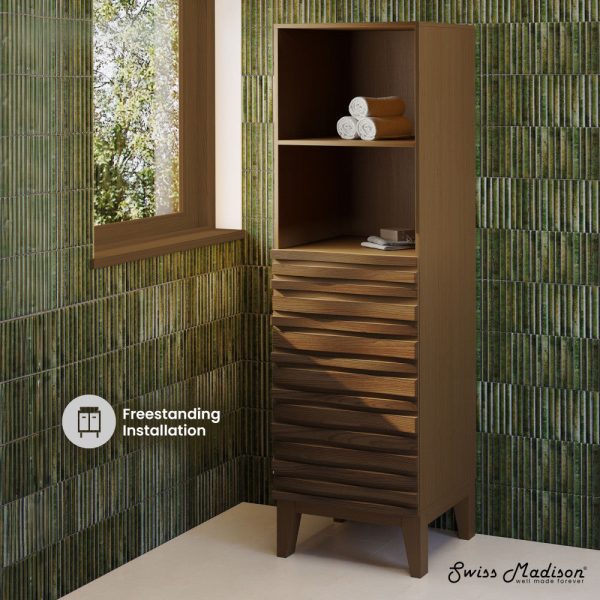 Cascade 17 x 17 x 60 Freestanding Linen Cabinet in Brown Oak Online now - Image 3
