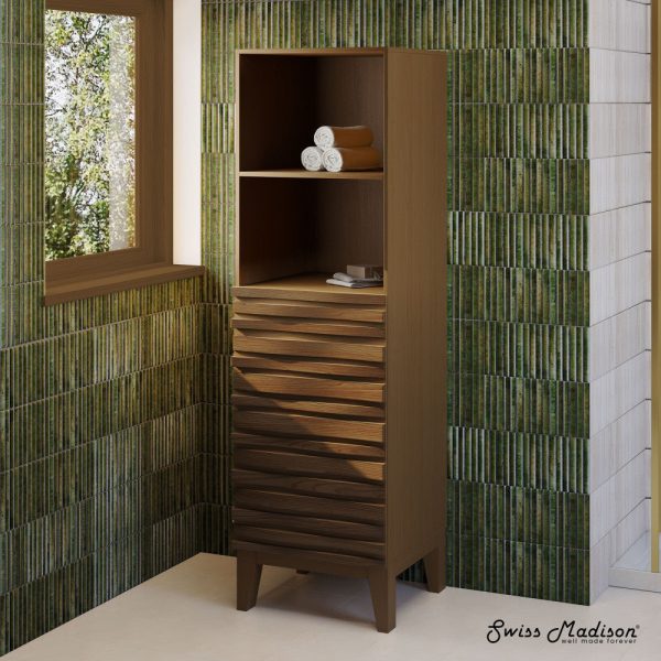 Cascade 17 x 17 x 60 Freestanding Linen Cabinet in Brown Oak Online now - Image 2