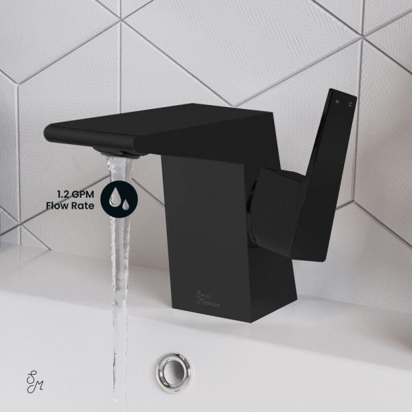 Carre Single Hole, Single-Handle, Bathroom Faucet in Matte Black For Discount - Image 4