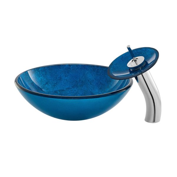 Cascade 16.5 Glass Vessel Sink with Faucet, Ocean Blue Online now