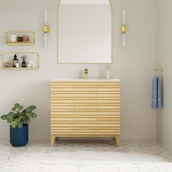 Cascade 36  Freestanding Bathroom Vanity in Natural oak with Sink Top Hot on Sale - Image 2