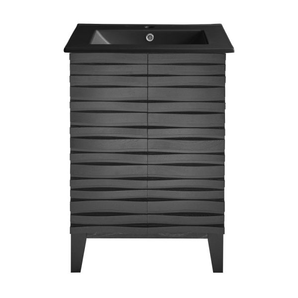 Cascade 24 in. Black Oak Bathroom Vanity With Black Ceramic Sink Top Supply