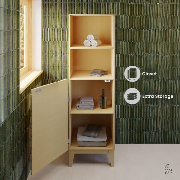 Cascade 17 x 17 x 60 Freestanding Linen Cabinet in Natural Oak Hot on Sale - Image 4