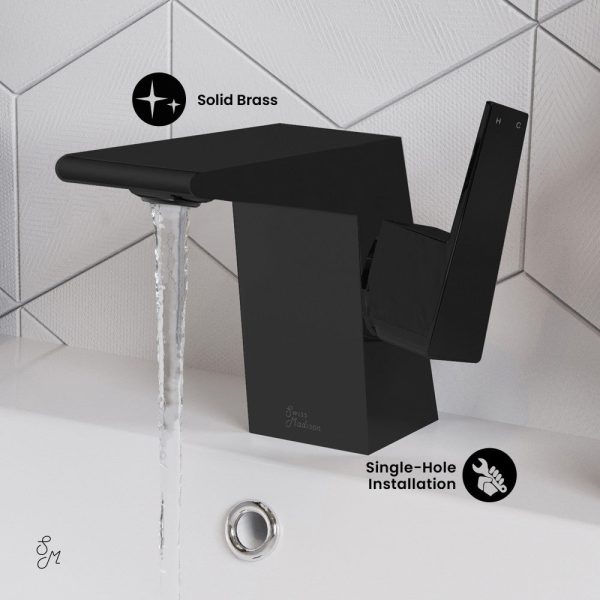 Carre Single Hole, Single-Handle, Bathroom Faucet in Matte Black For Discount - Image 5