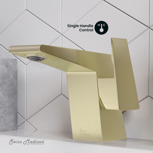 Carre Single Hole, Single-Handle, Bathroom Faucet in Brushed Gold Sale - Image 3