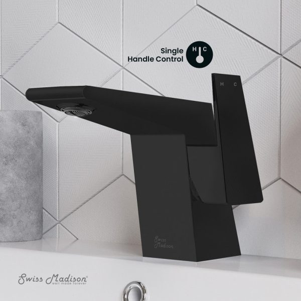 Carre Single Hole, Single-Handle, Bathroom Faucet in Matte Black For Discount - Image 3